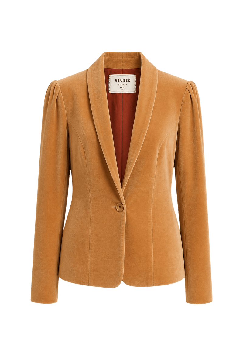 1950s Camel Brown Velvet Blazer - Front View