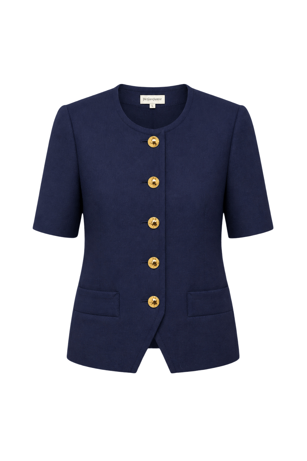 1980s Navy Blue Polyester Blazer - Front View