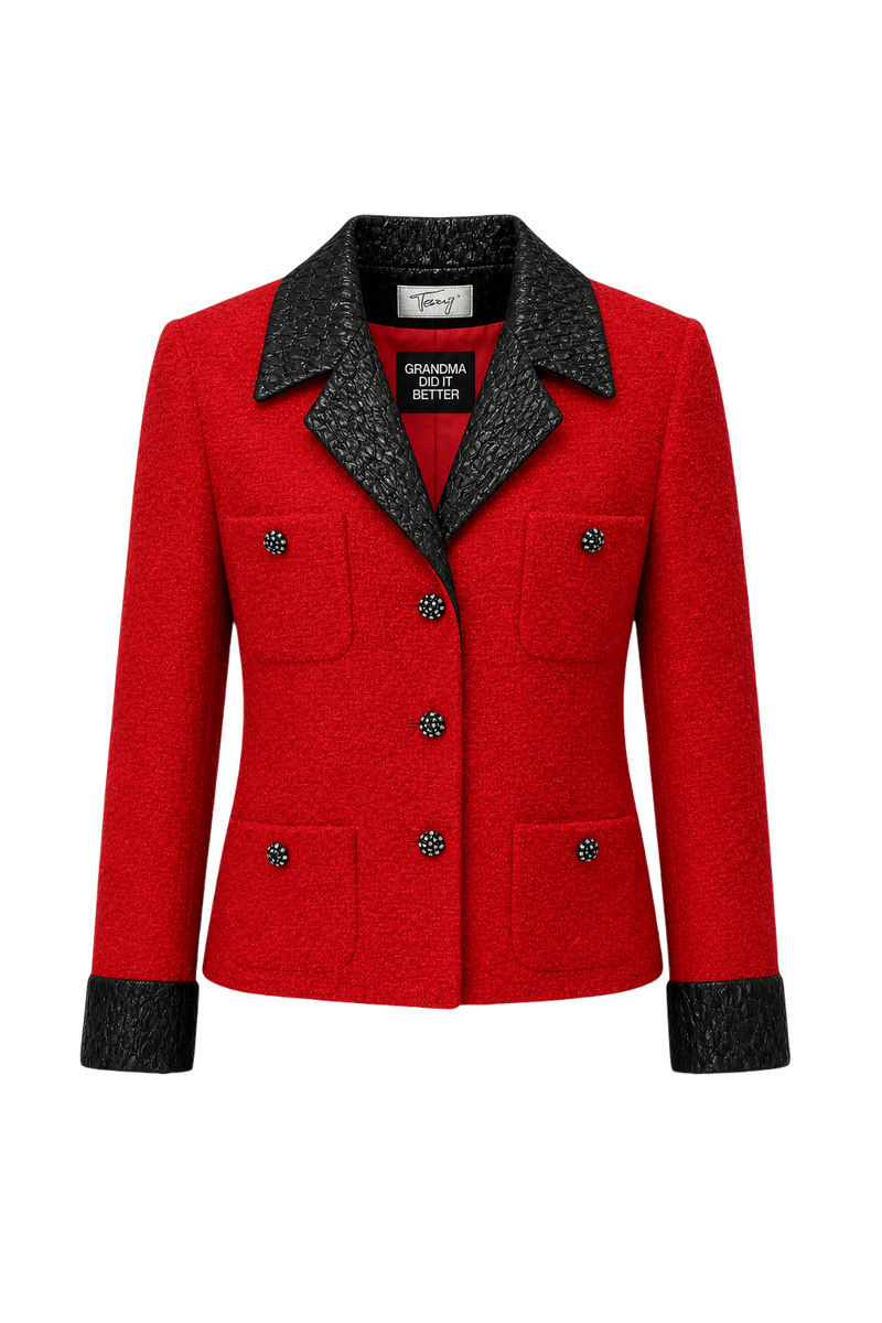 1980s Red Wool Blend Blazer - Front View