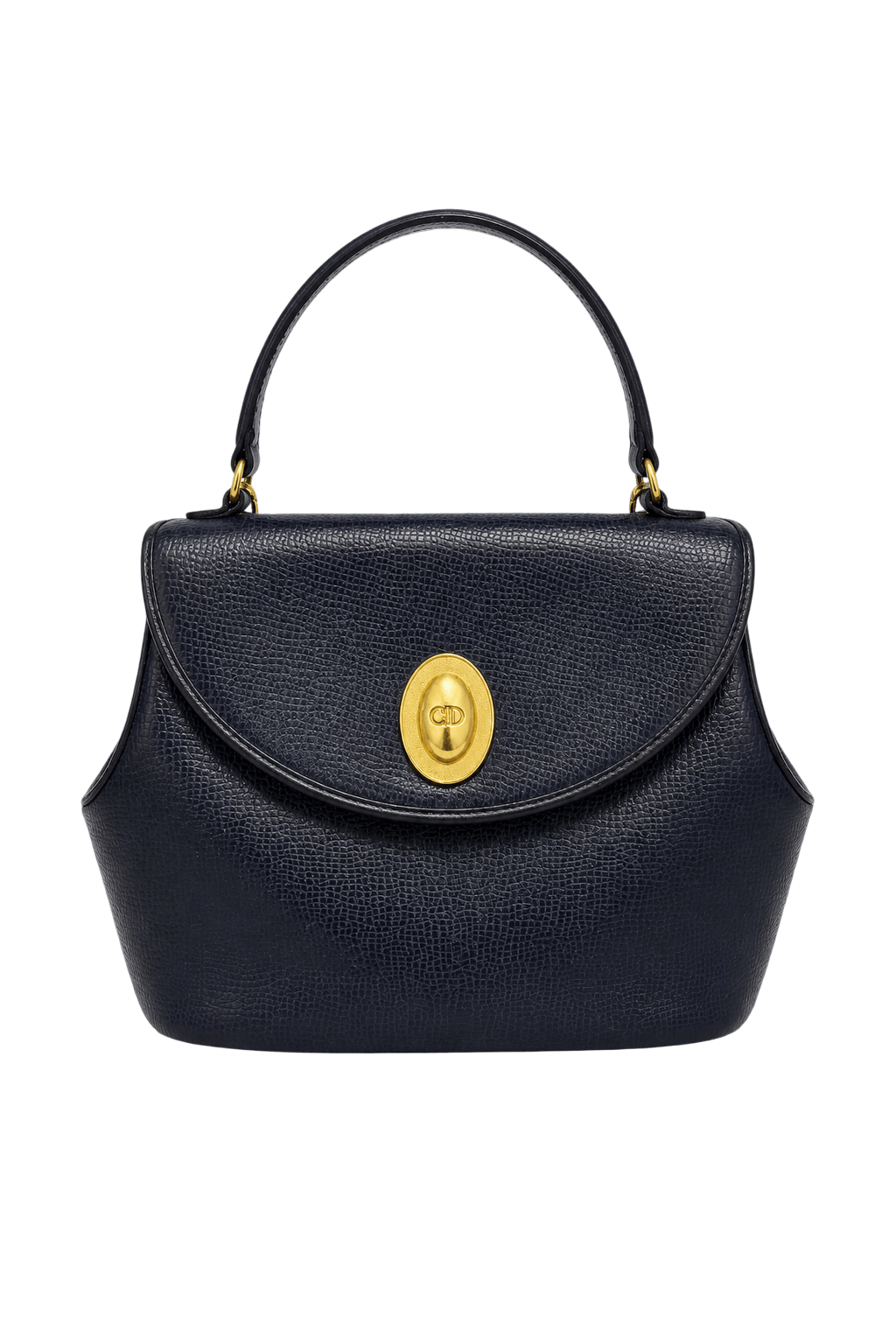 1980s Navy Blue Leather Bag - Front View
