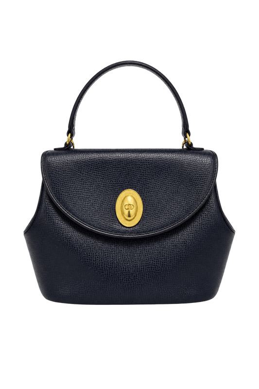 1980s Navy Blue Leather Bag - Front View