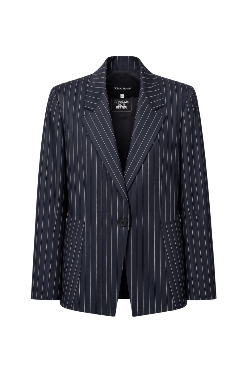 1990s Navy Blue Wool Blazer - Front View