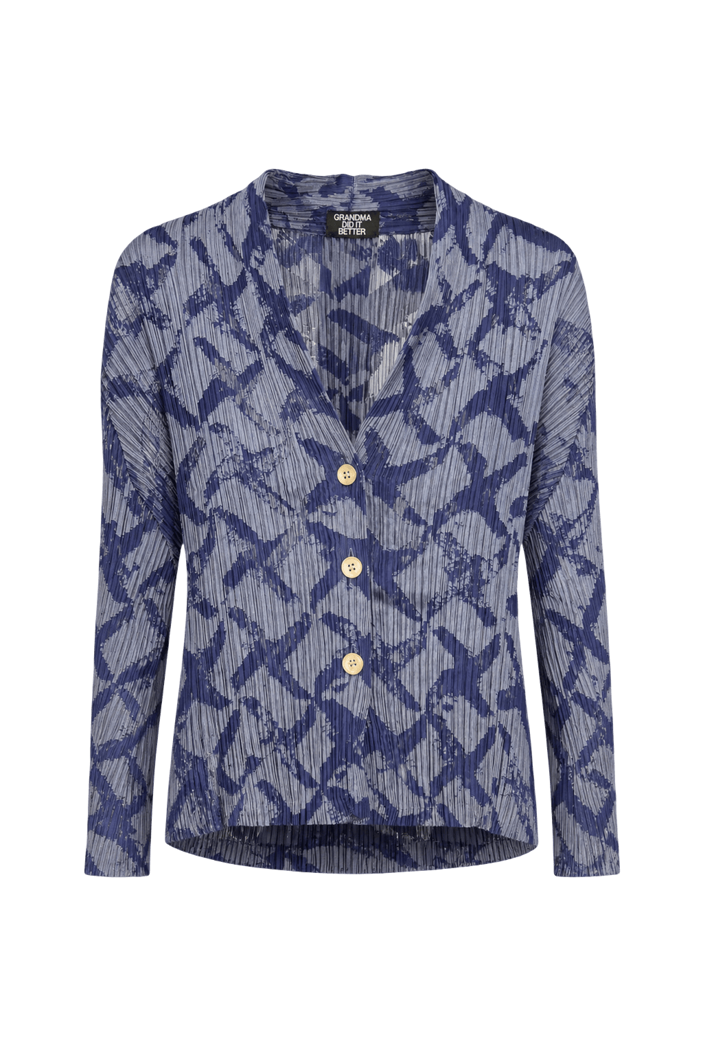 1990s Blue Polyester Blouse - Front View