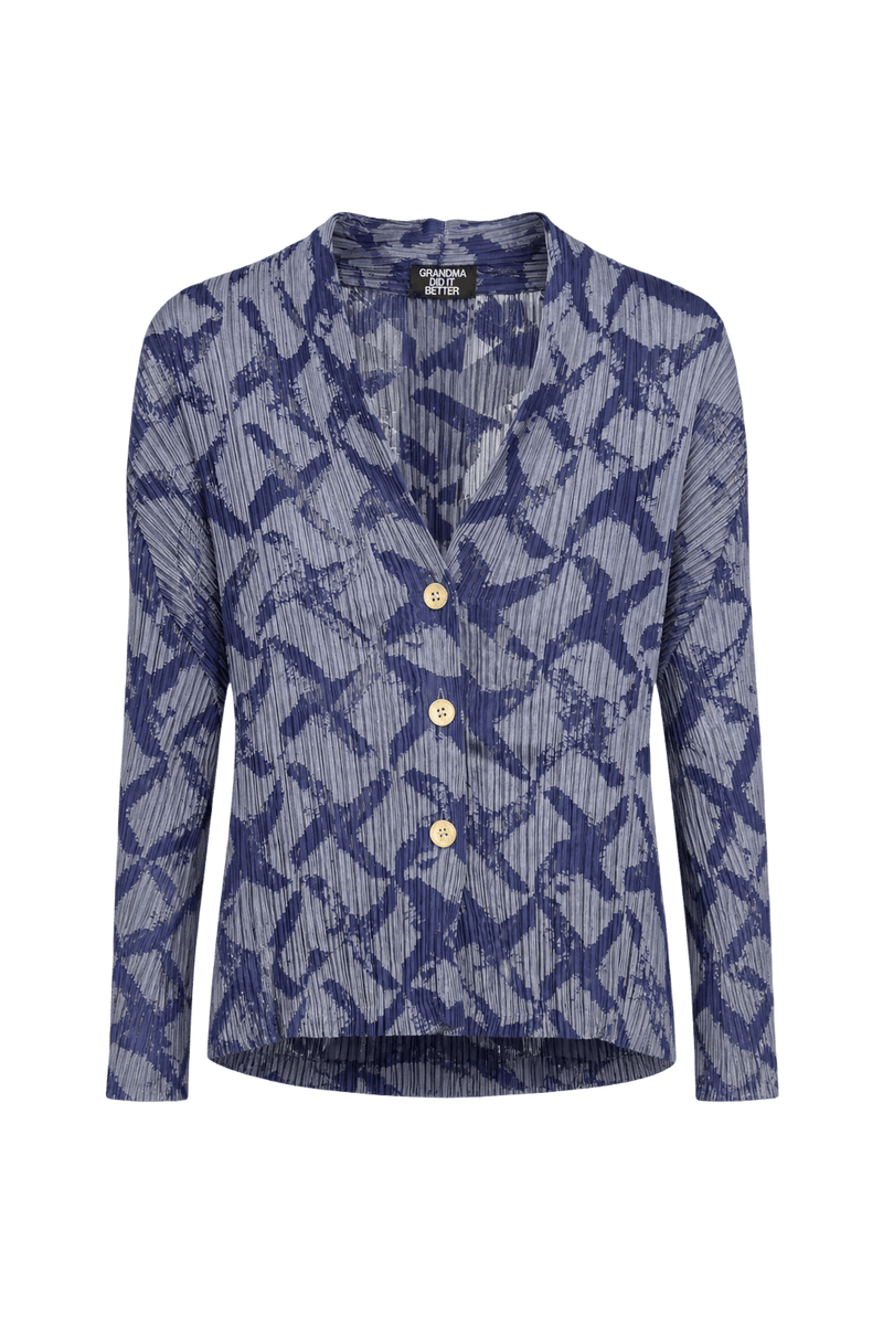 1990s Blue Polyester Blouse - Front View