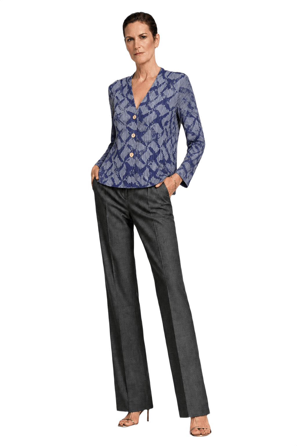 1990s Blue Polyester Blouse - Model