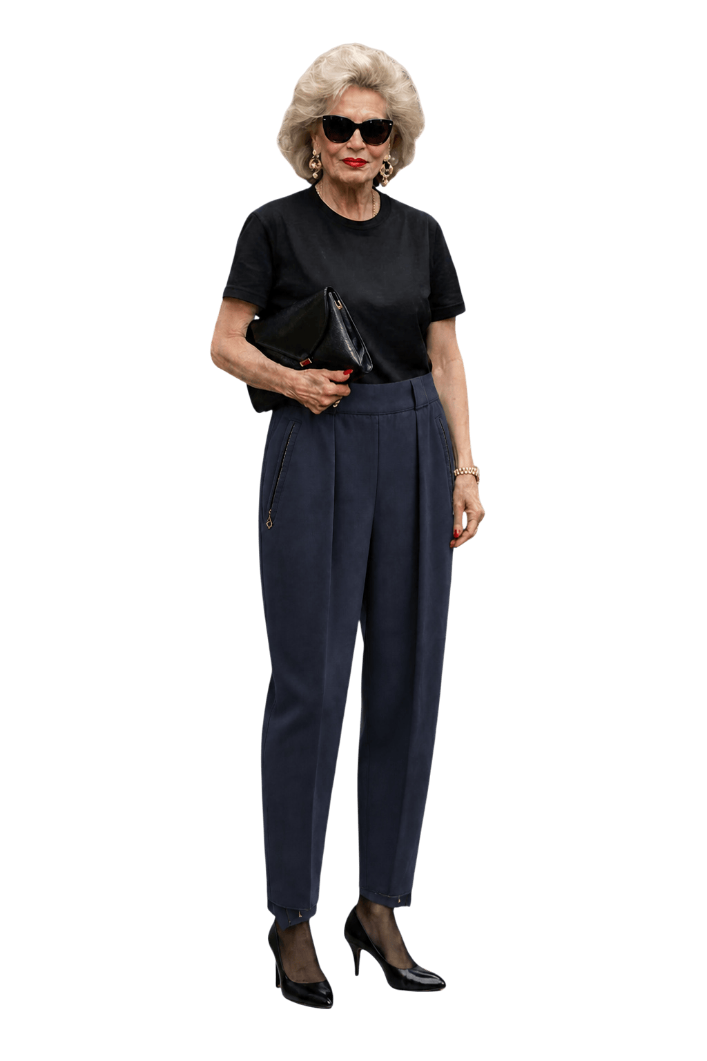 1950s Navy Cotton Blend Pants - Model