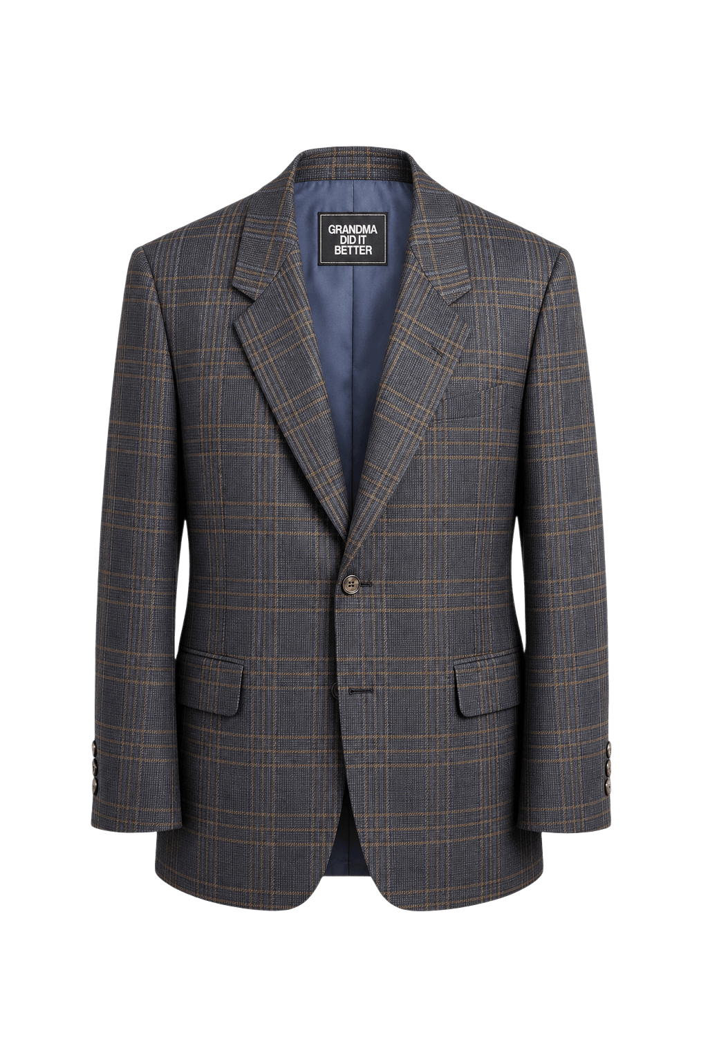 1980s Navy Blue Wool Blend Blazer - Front View