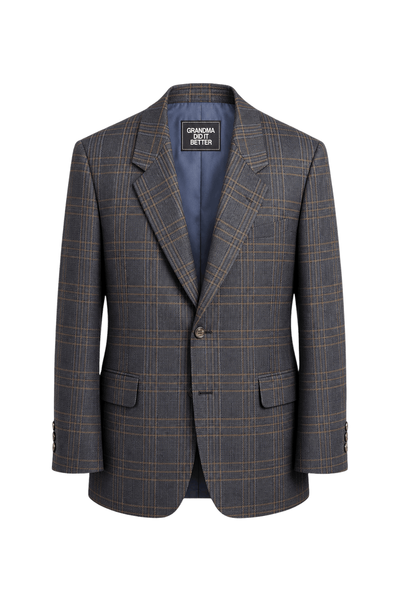 1980s Navy Blue Wool Blend Blazer - Front View