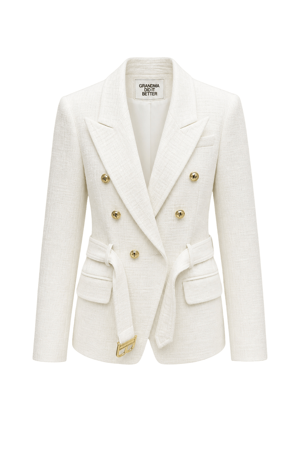 1980s Cream White Wool Blend Blazer - Front View