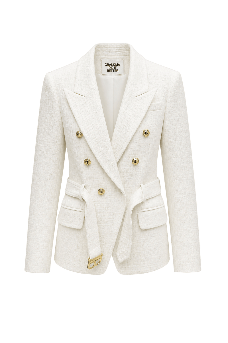 1980s Cream White Wool Blend Blazer - Front View