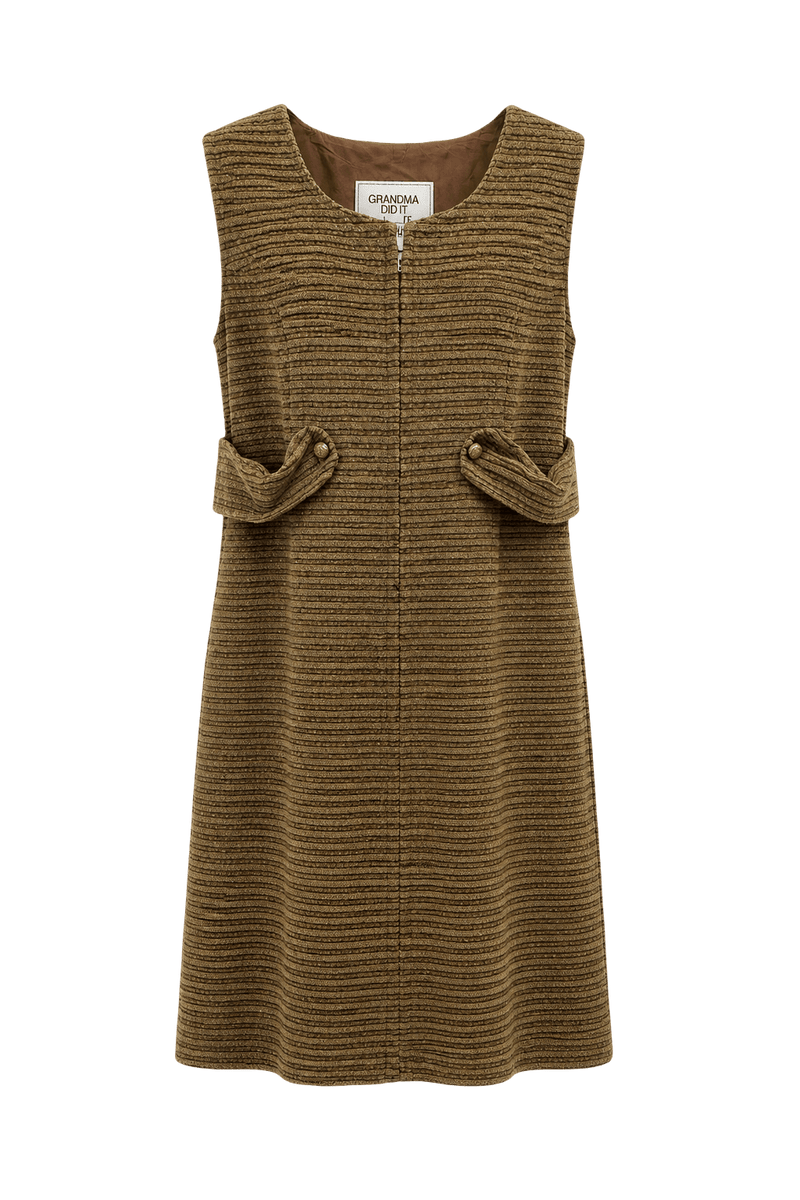 1970s Brown Wool Blend Dress - Front View