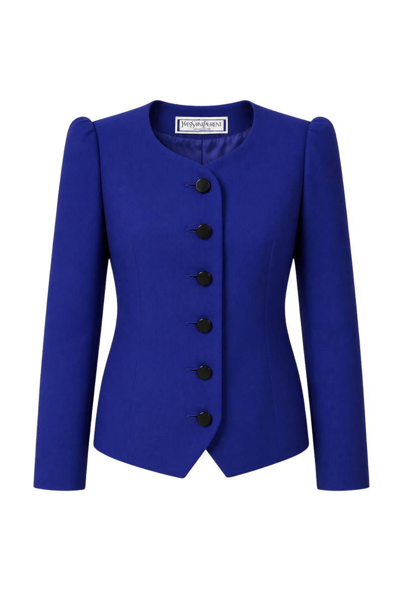 1980s Blue Wool Blend Jacket - Front View