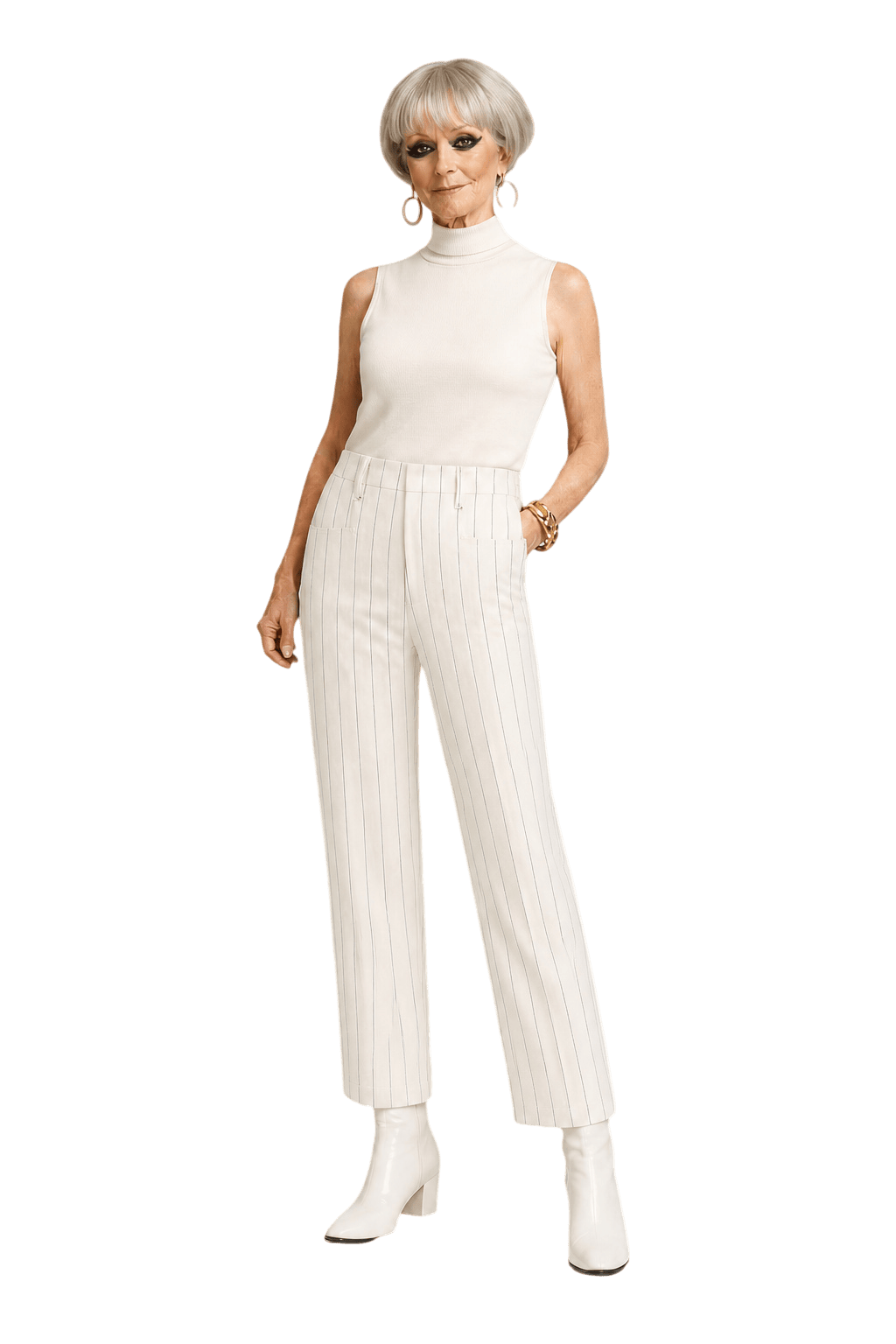 [1940s] Cream Cotton Blend Pants - Model