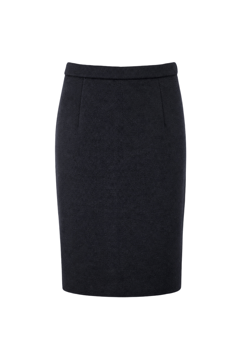 1980s Black Wool Blend Skirt - Front View