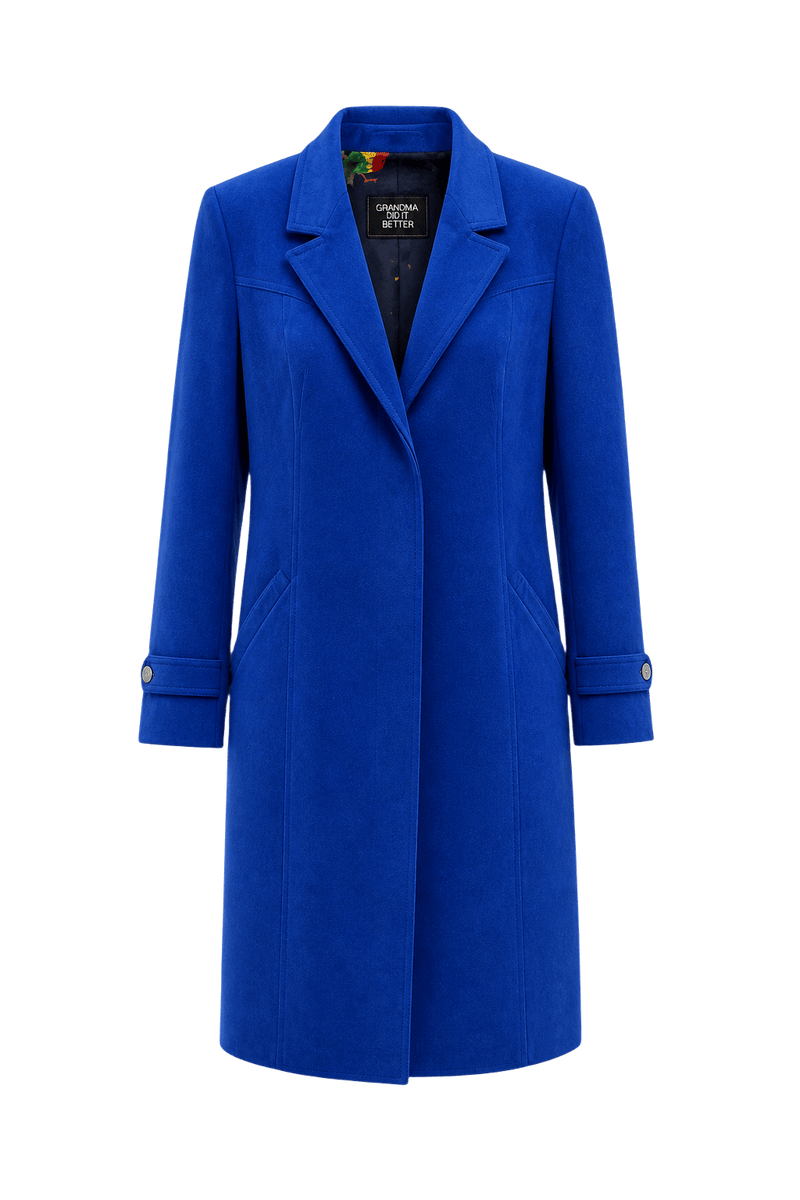 1980s Royal Blue Wool Blend Coat - Front View
