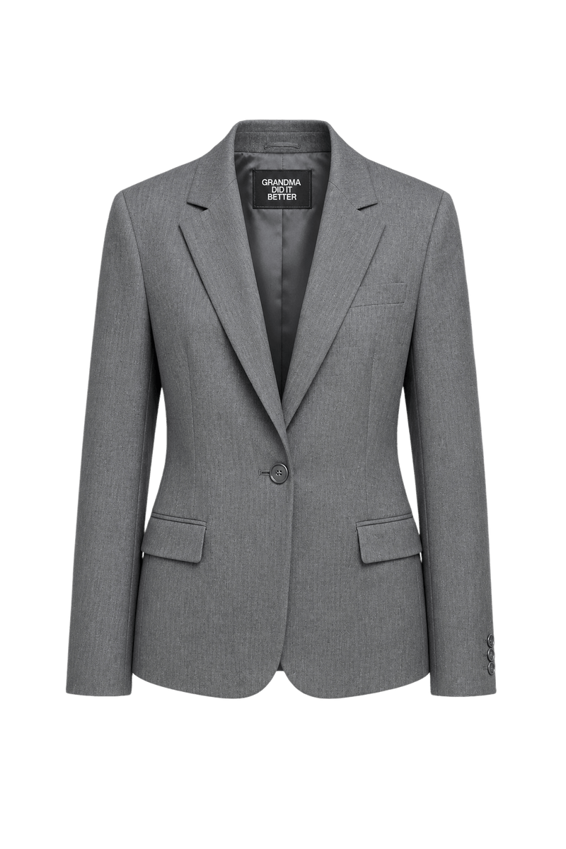 1980s Charcoal Grey Wool Blend Blazer - Front View