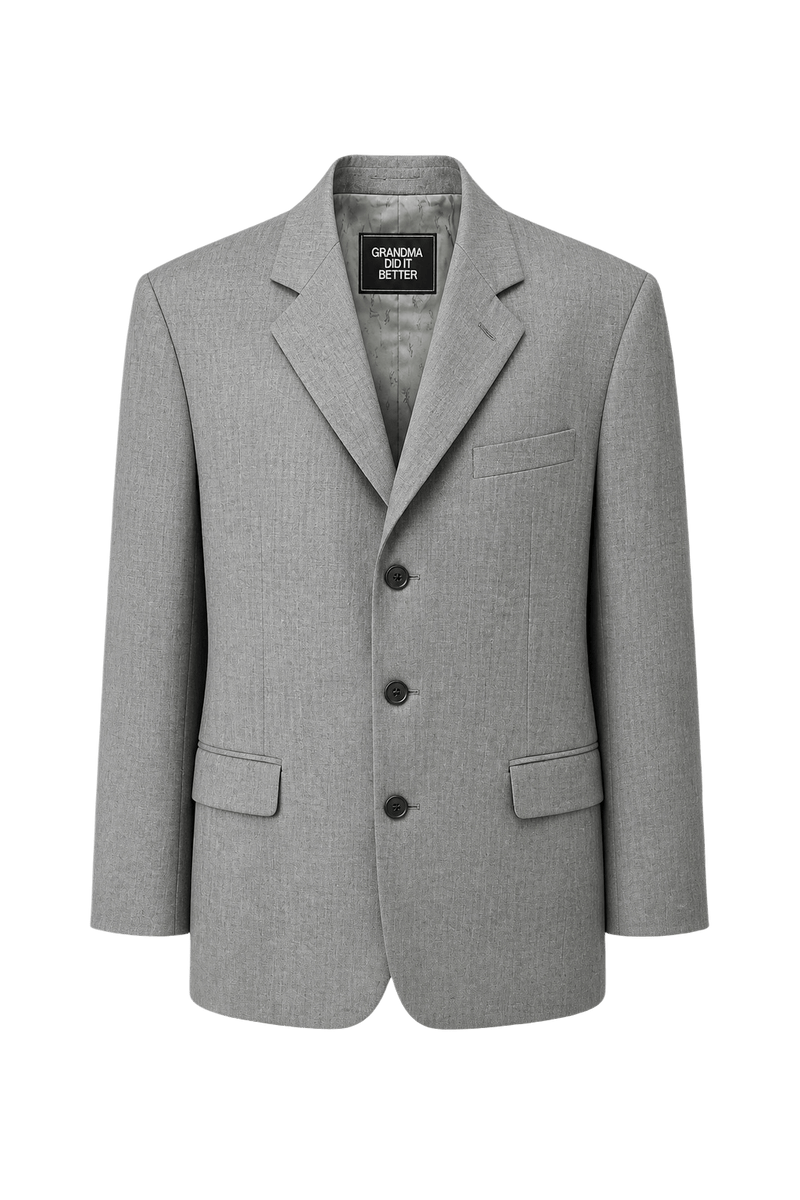 1990s Grey Wool Blend Blazer - Front View