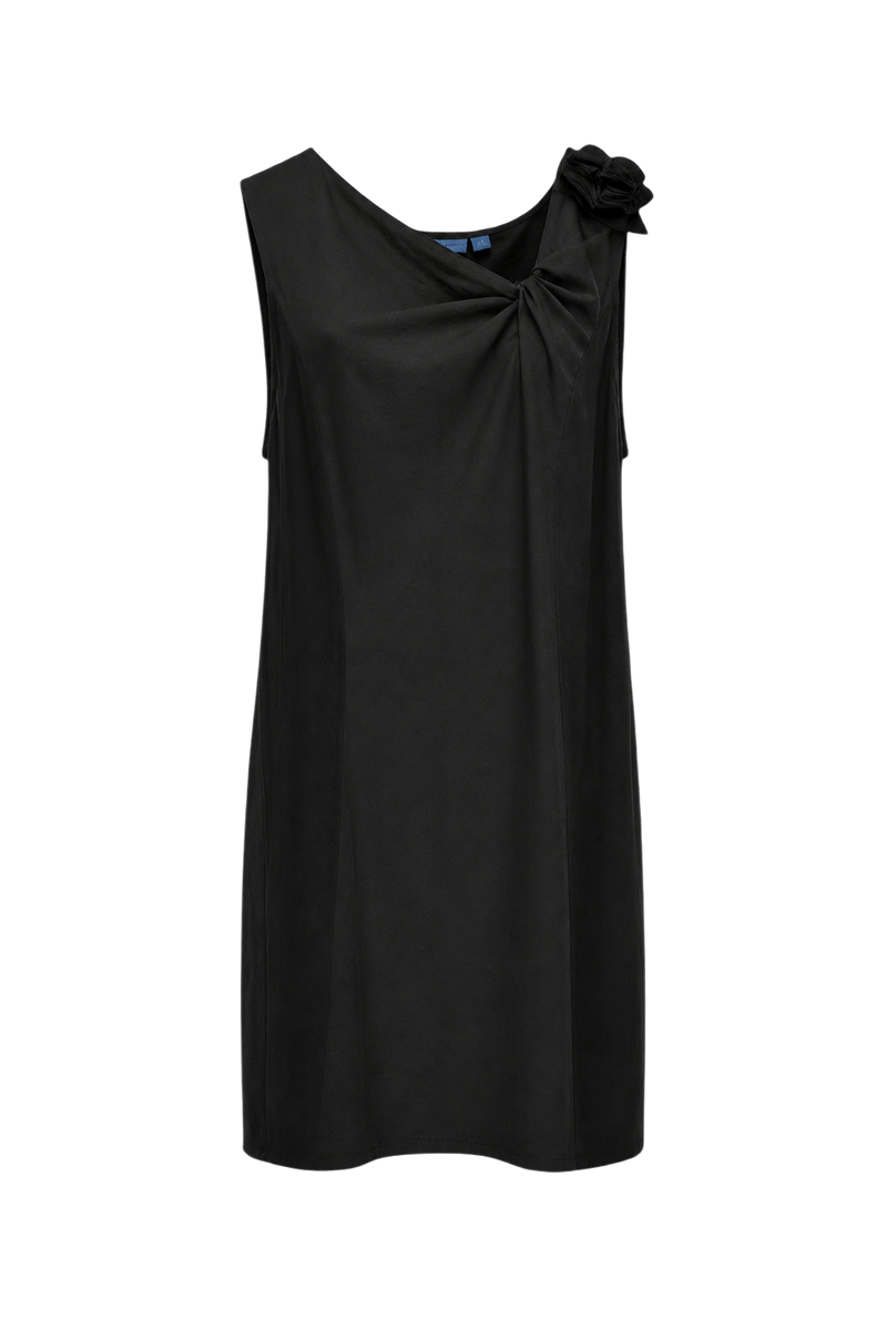 1980s Black Cotton Blend Dress - Front View