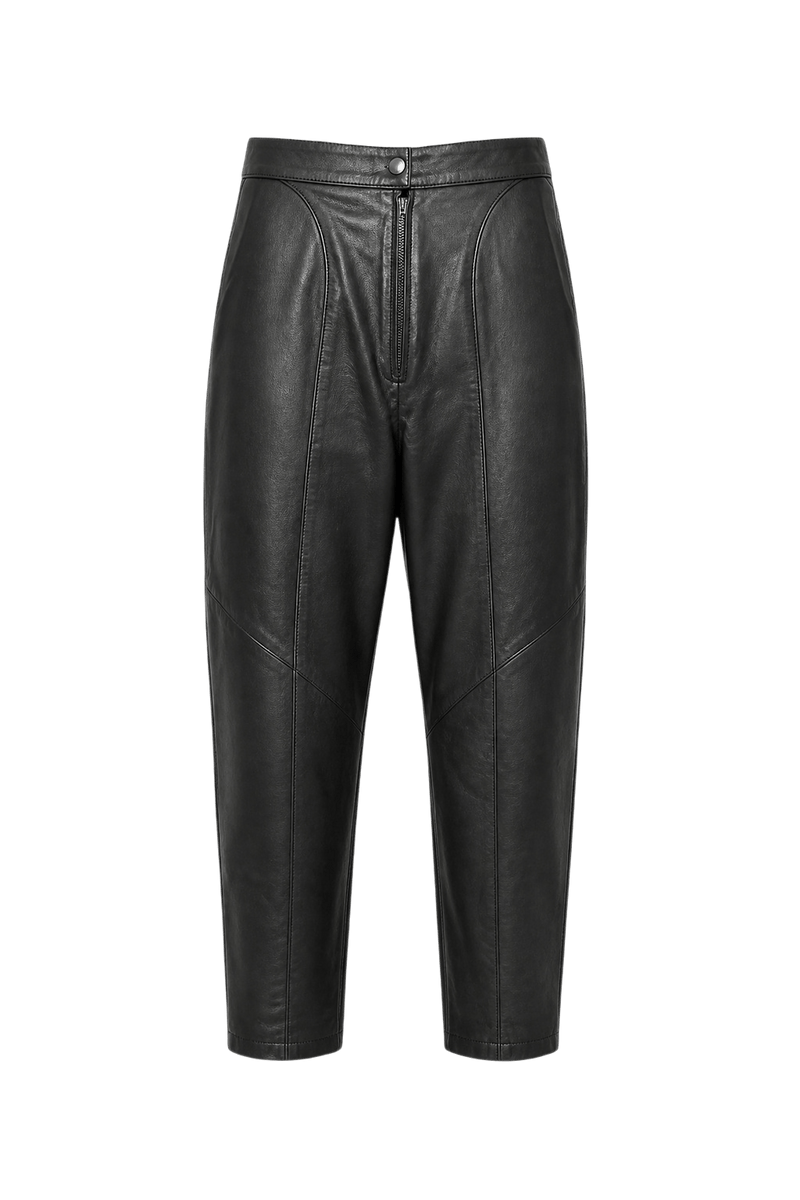 1980s Black Leather Pants - Front View
