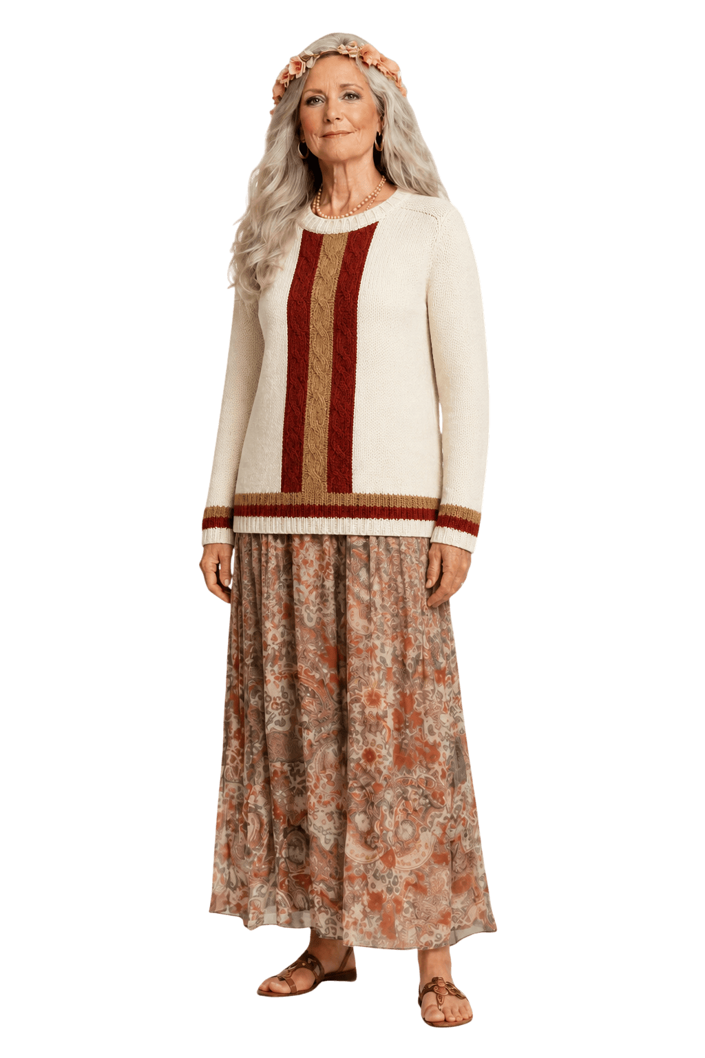 1970s Cream White Wool Blend Sweater - Model