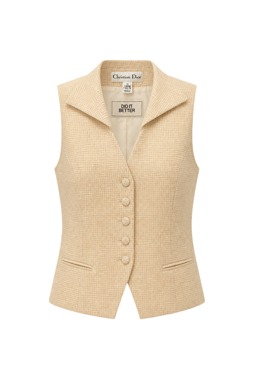 1980s Beige Wool Blend Vest - Front View