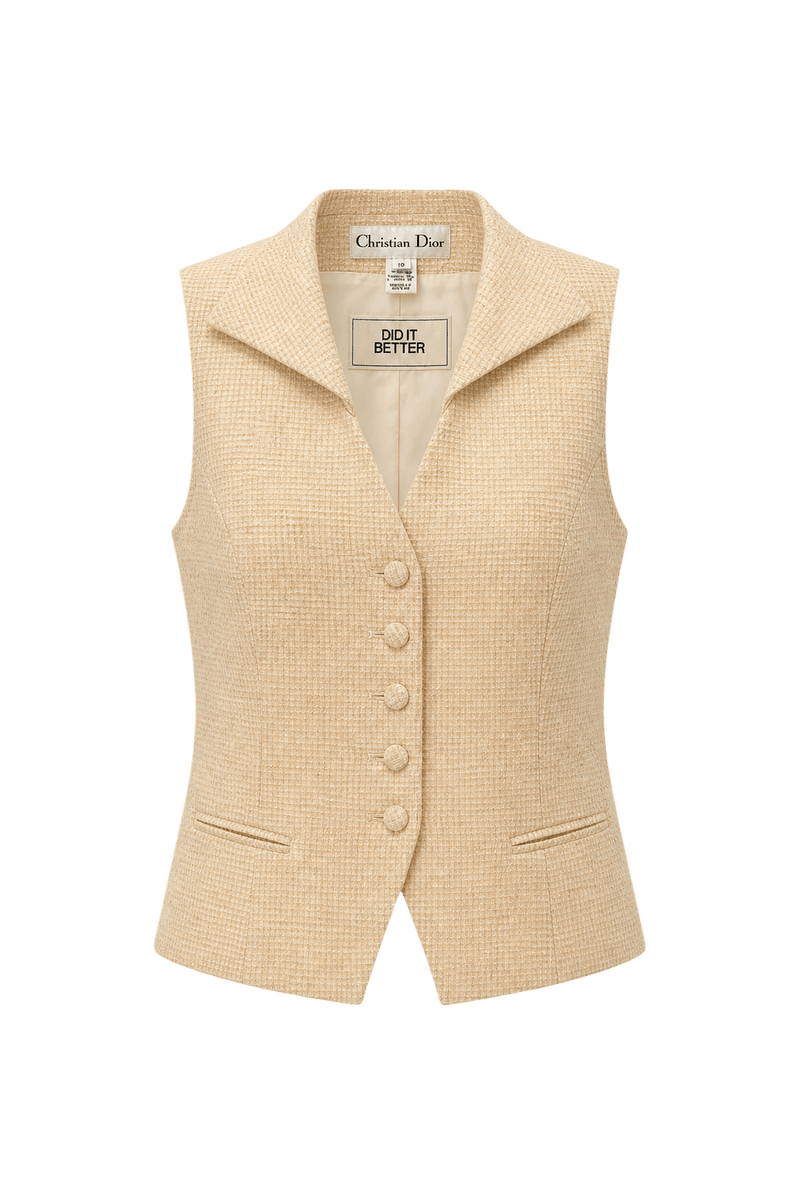 1980s Beige Wool Blend Vest - Front View