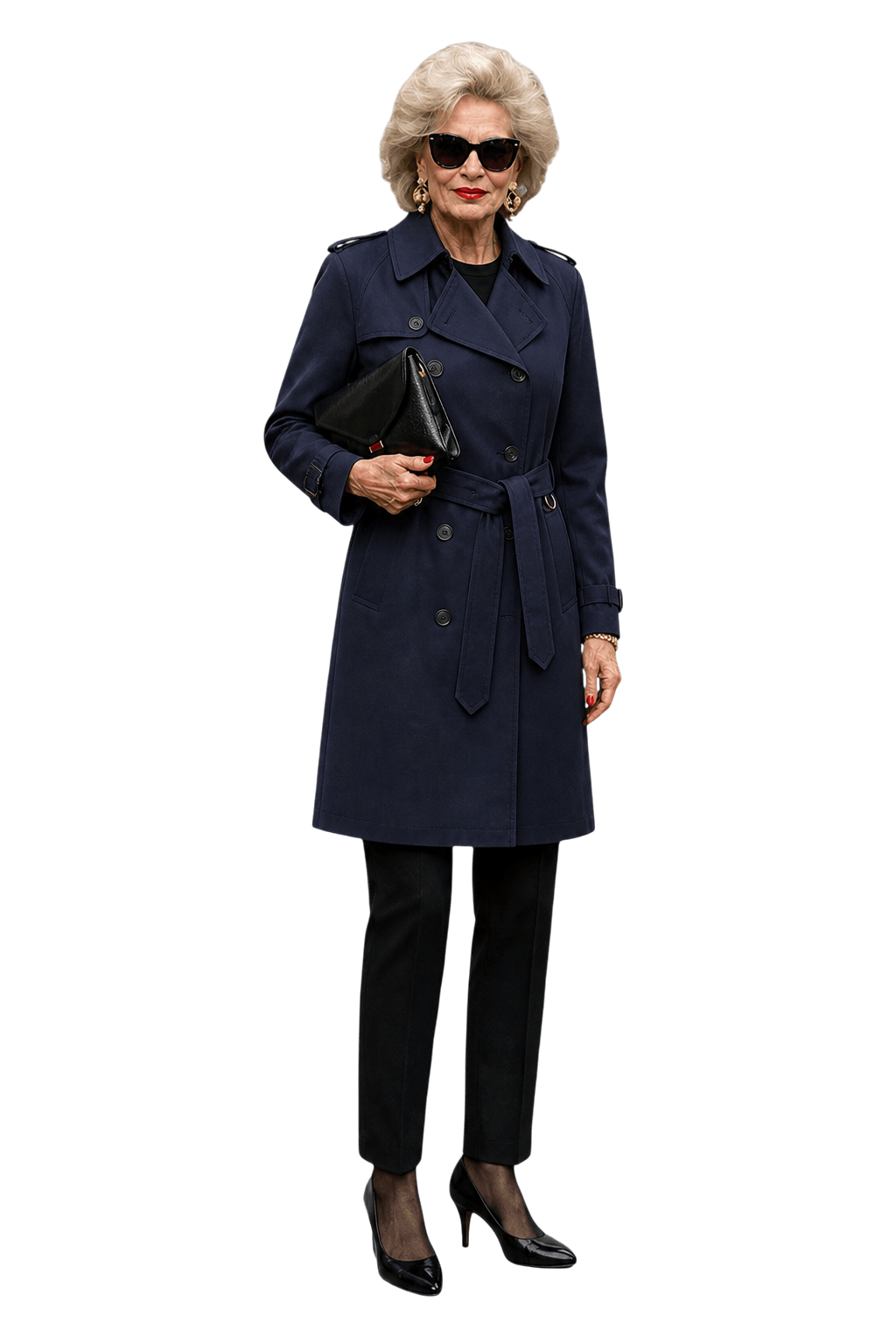 1980s Navy Blue Cotton Blend Trench Coat - Model