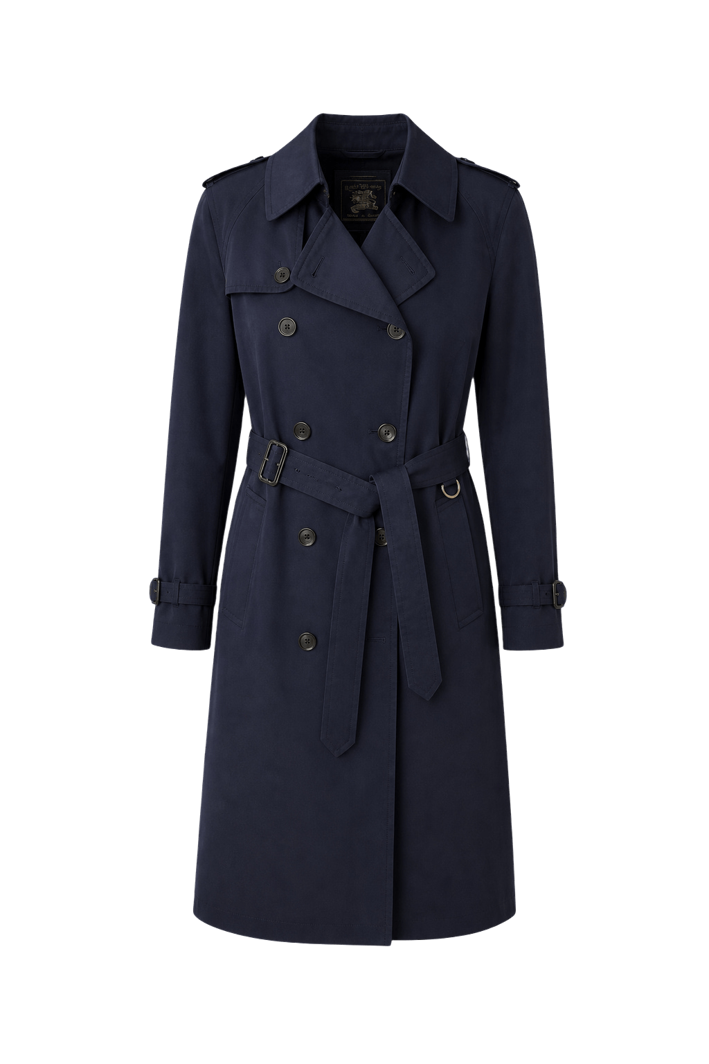 1980s Navy Blue Cotton Blend Trench Coat - Front View