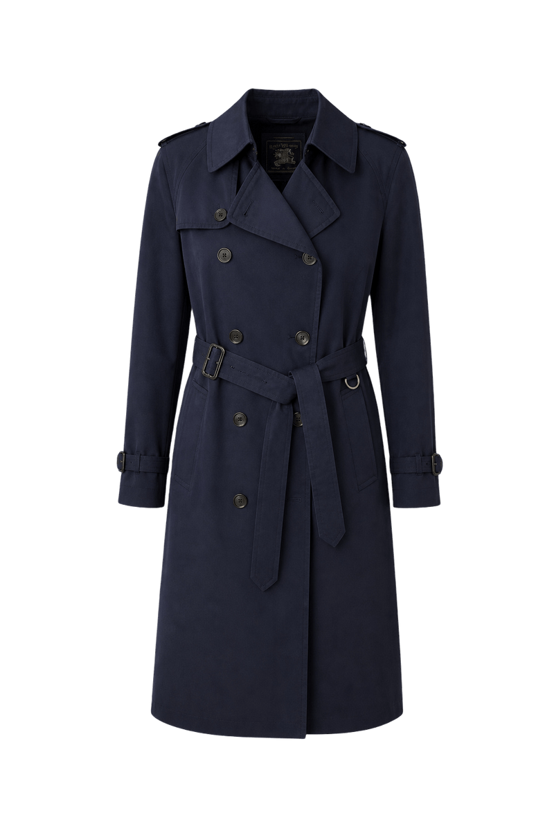 1980s Navy Blue Cotton Blend Trench Coat - Front View