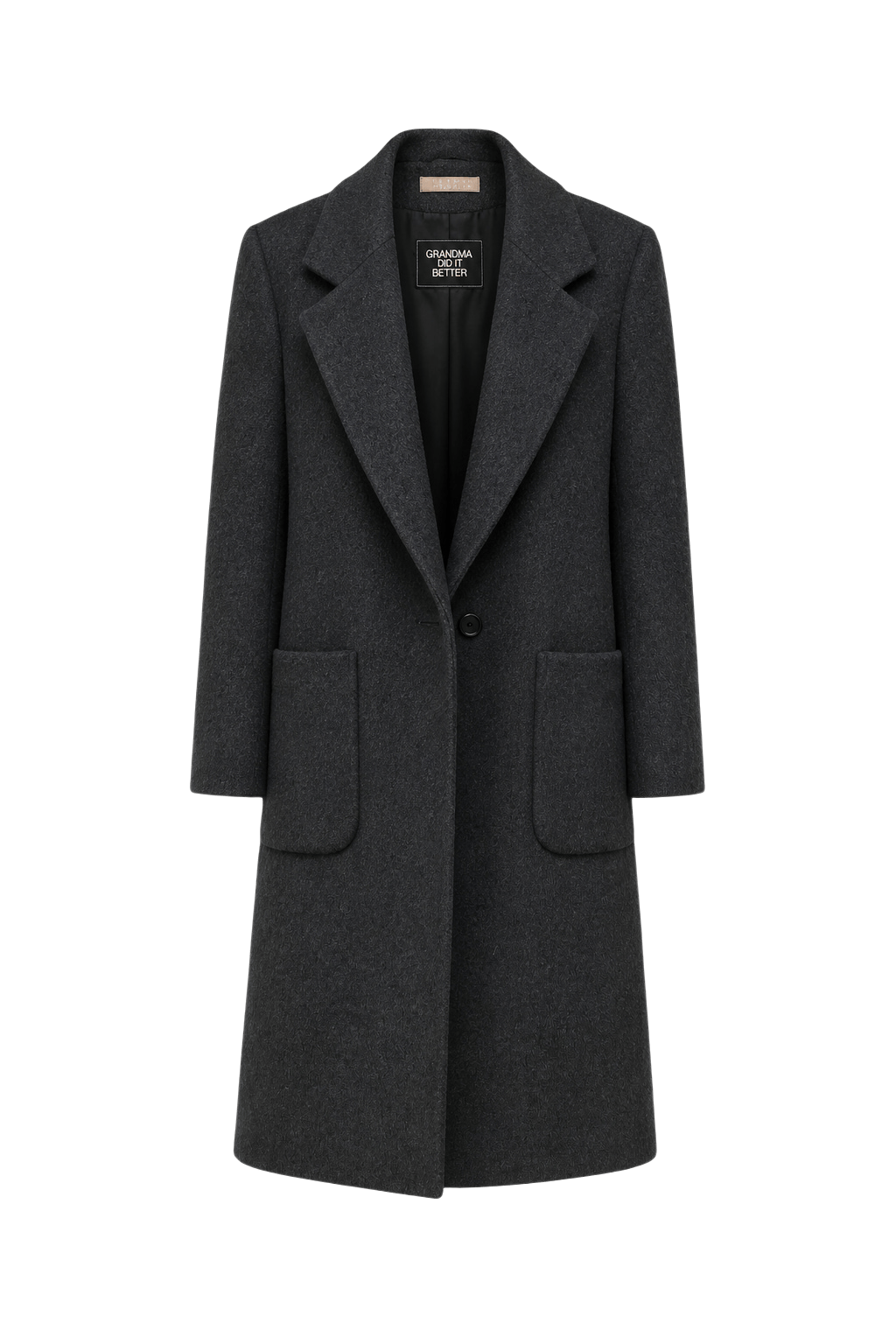 1990s Charcoal Grey Wool Coat - Front View