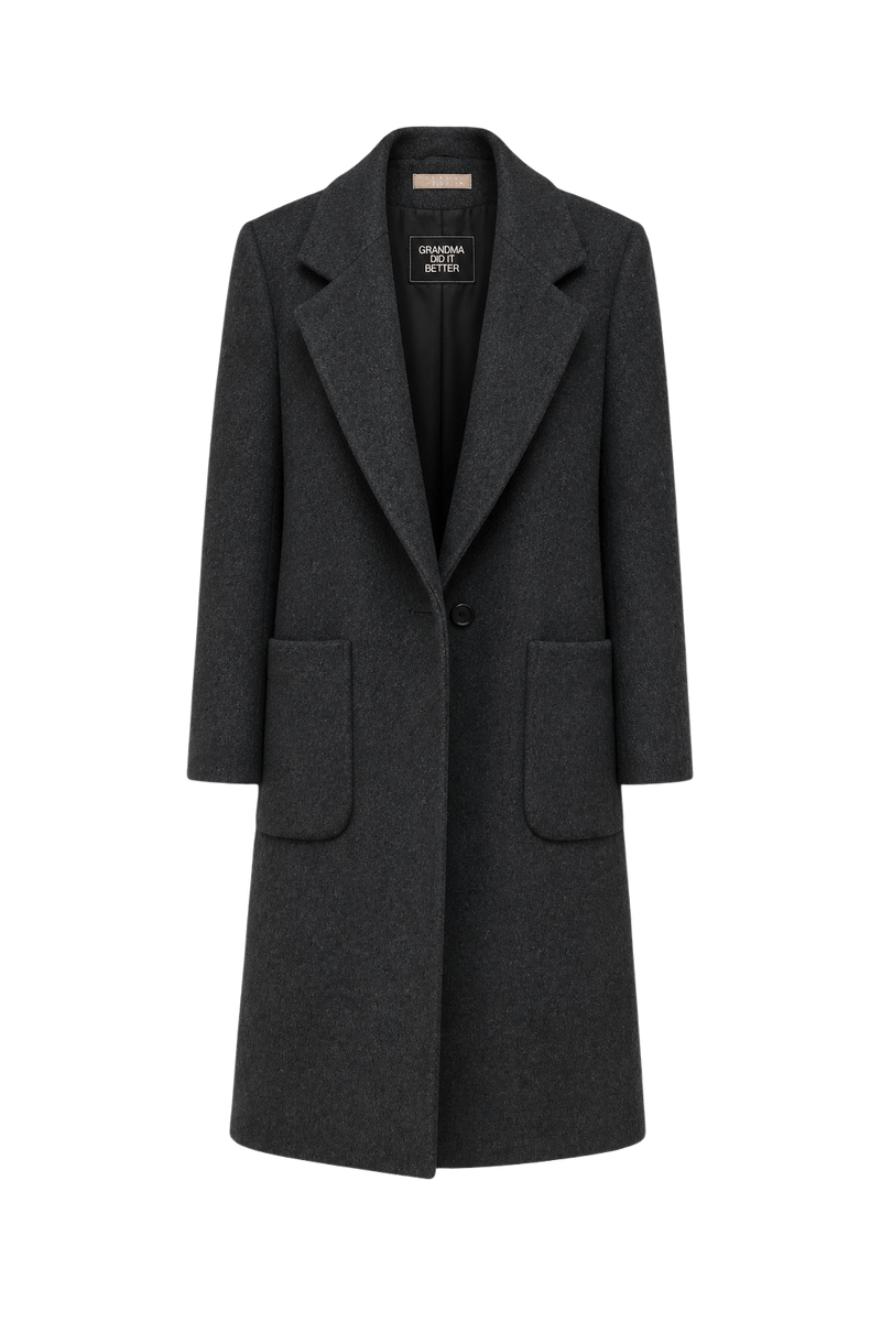 1990s Charcoal Grey Wool Coat - Front View
