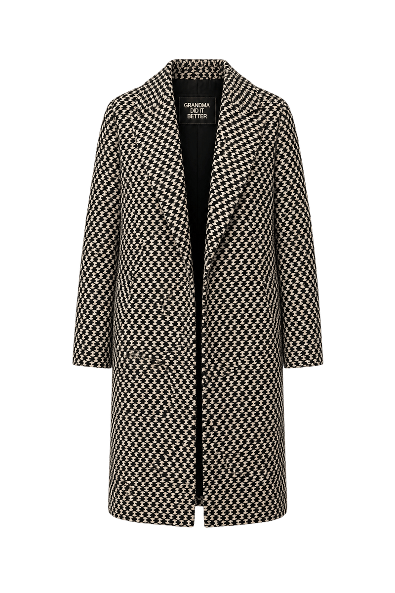 1970s Black and White Wool Blend Coat - Front View