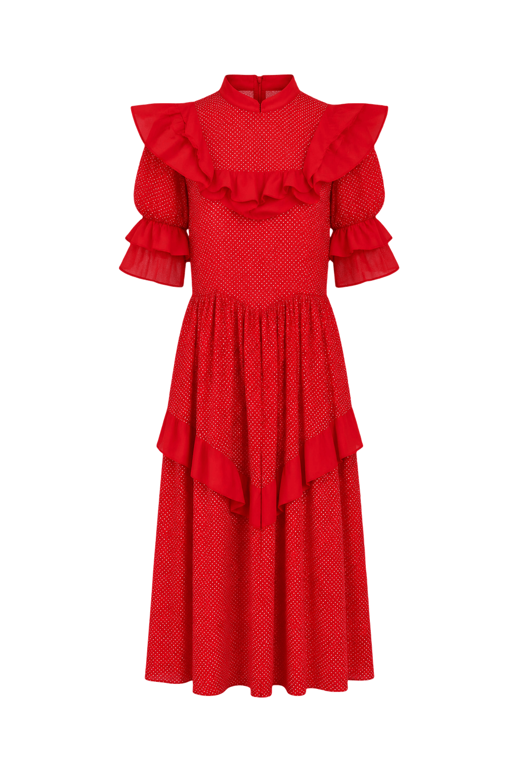 1950s Red Polyester Dress - Front View