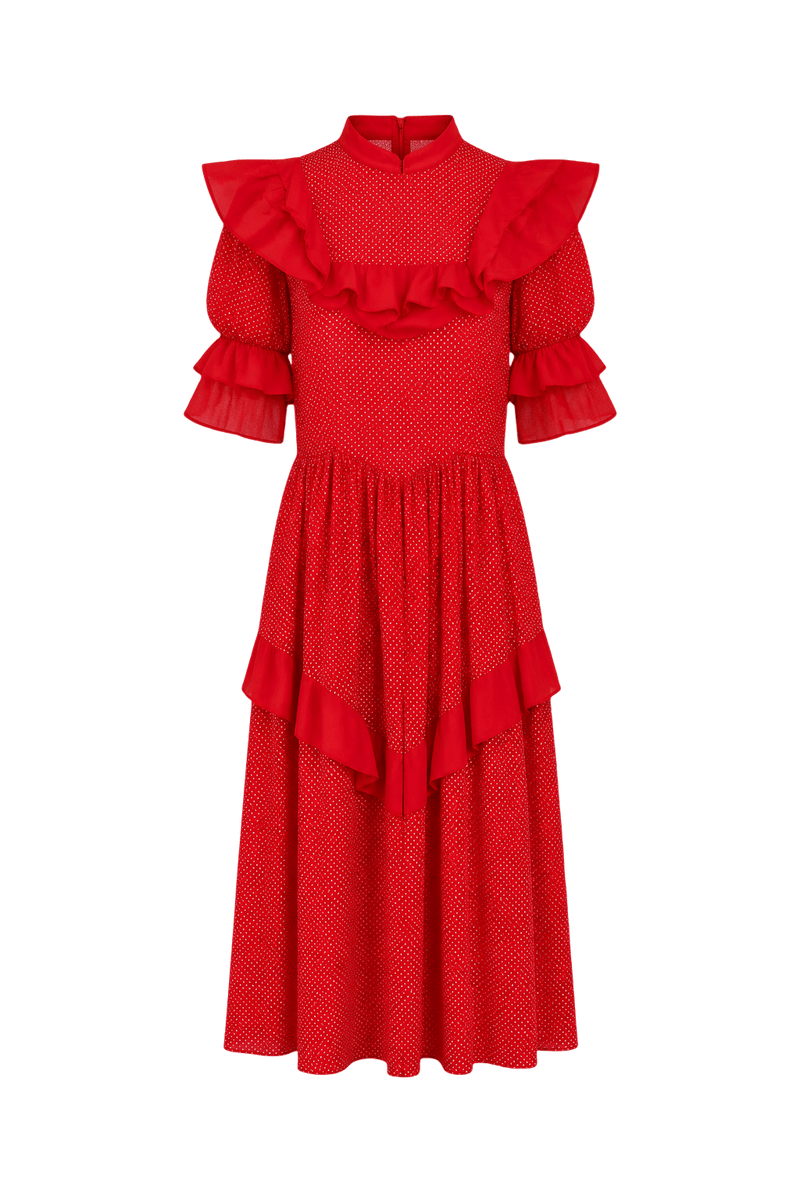 1950s Red Polyester Dress - Front View