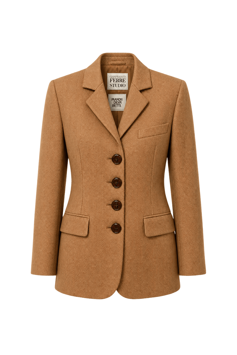 1980s Brown Wool Blend Blazer - Front View