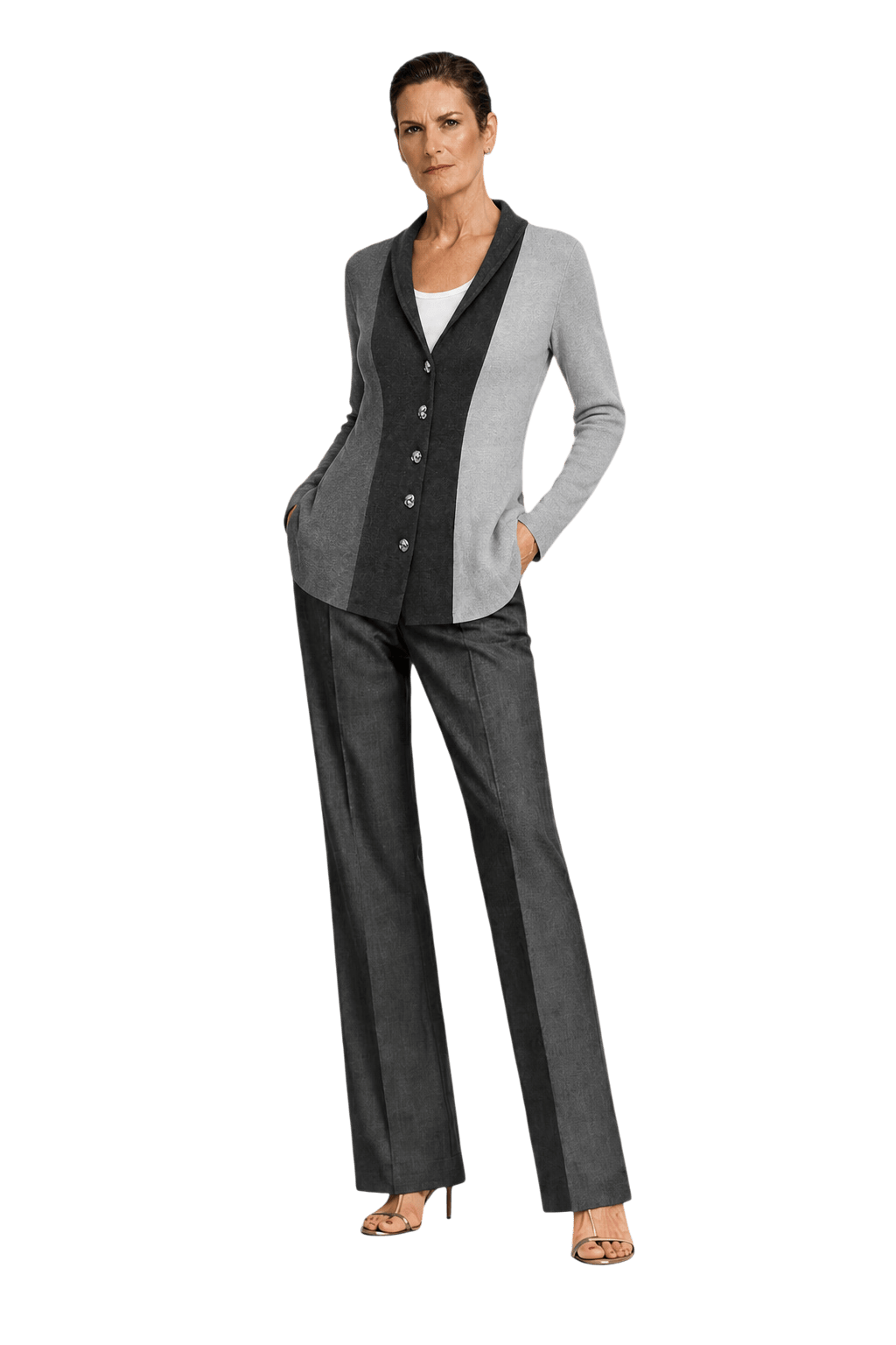 1990s Dark Grey Cotton Blend Cardigan - Model