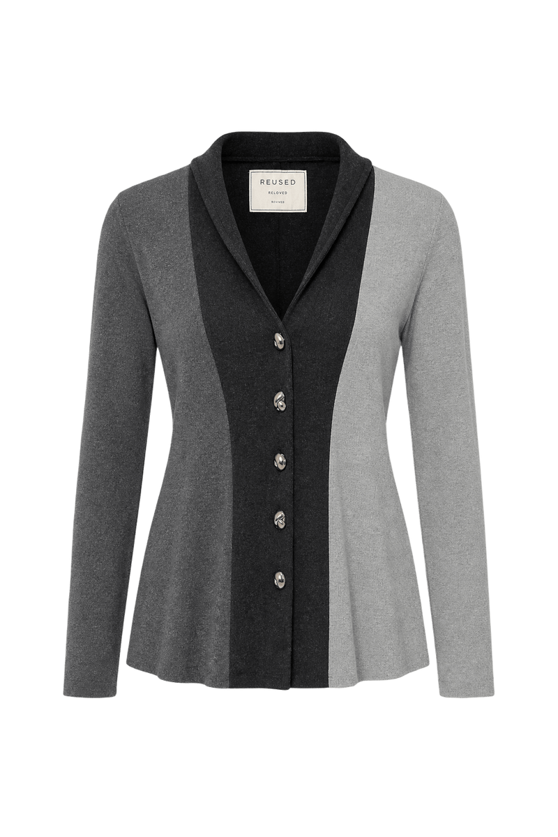 1990s Dark Grey Cotton Blend Cardigan - Front View