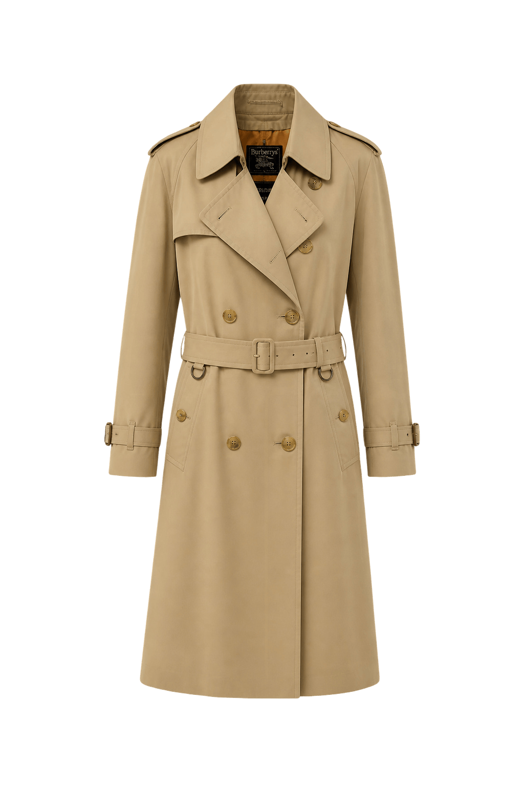 1980s Beige Cotton Trench Coat - Front View