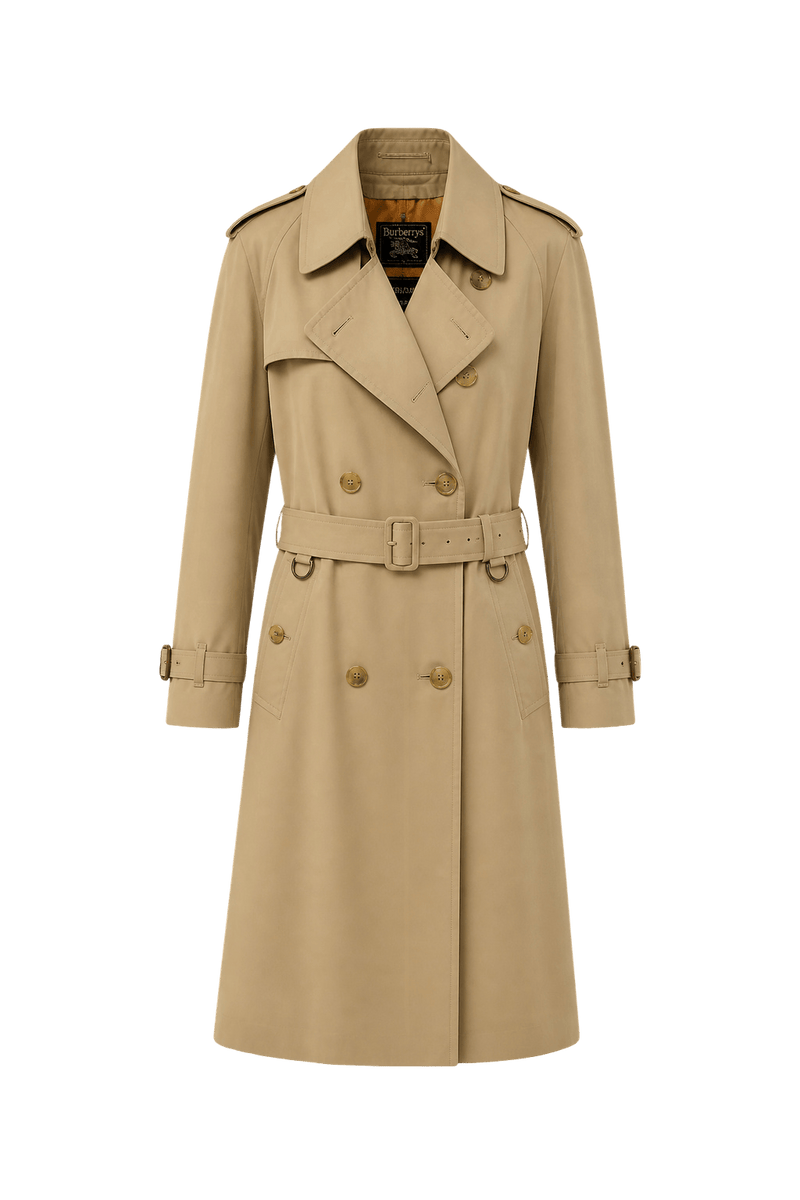 1980s Beige Cotton Trench Coat - Front View
