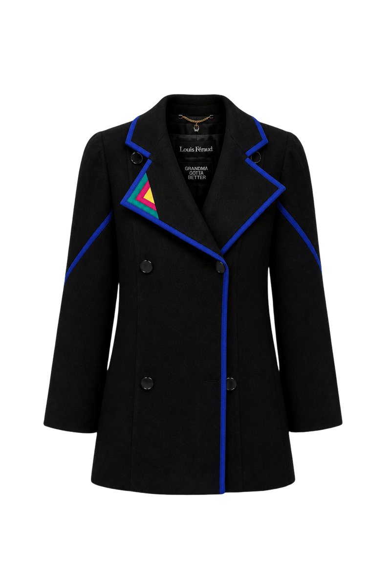 1980s Black Wool Blend Coat - Front View