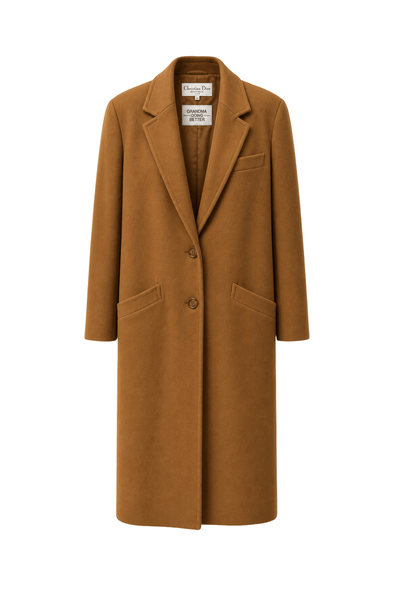 1980s Mustard Yellow Wool Blend Coat - Front View