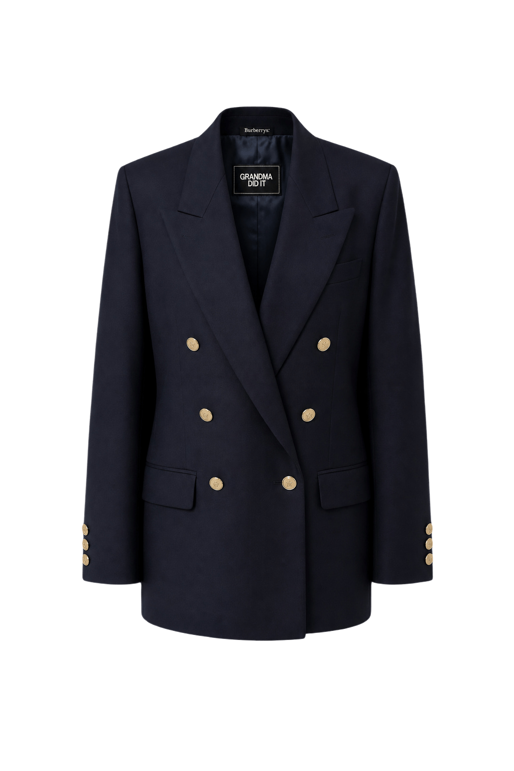 1990s Navy Blue Wool Blend Blazer - Front View