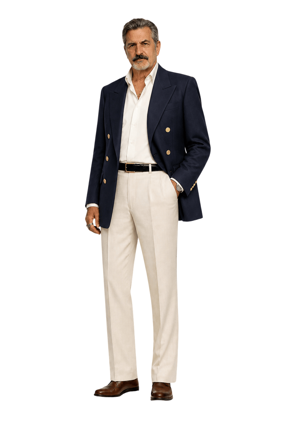 1990s Navy Blue Wool Blend Blazer - Model
