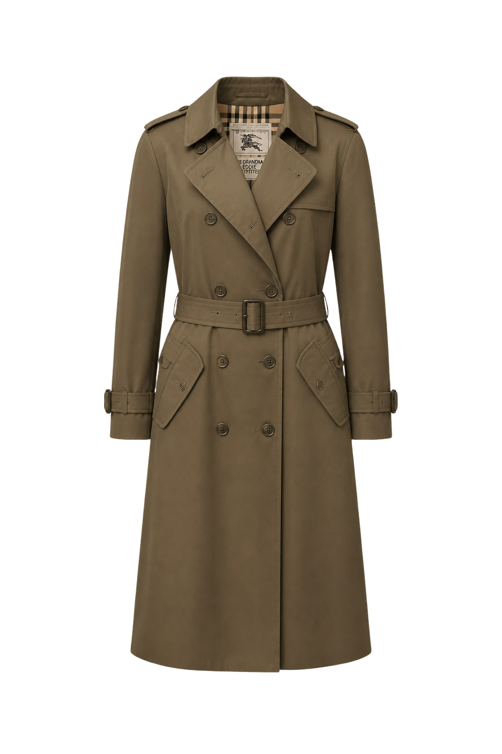1980s Khaki Cotton Blend Trench Coat - Front View