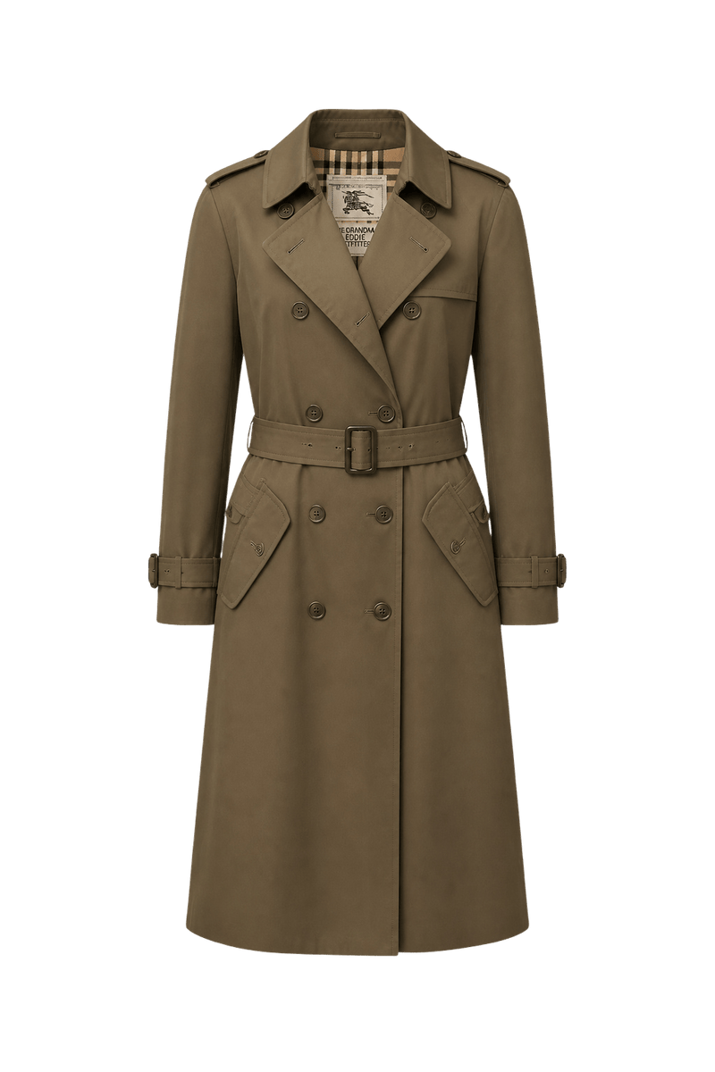 1980s Khaki Cotton Blend Trench Coat - Front View