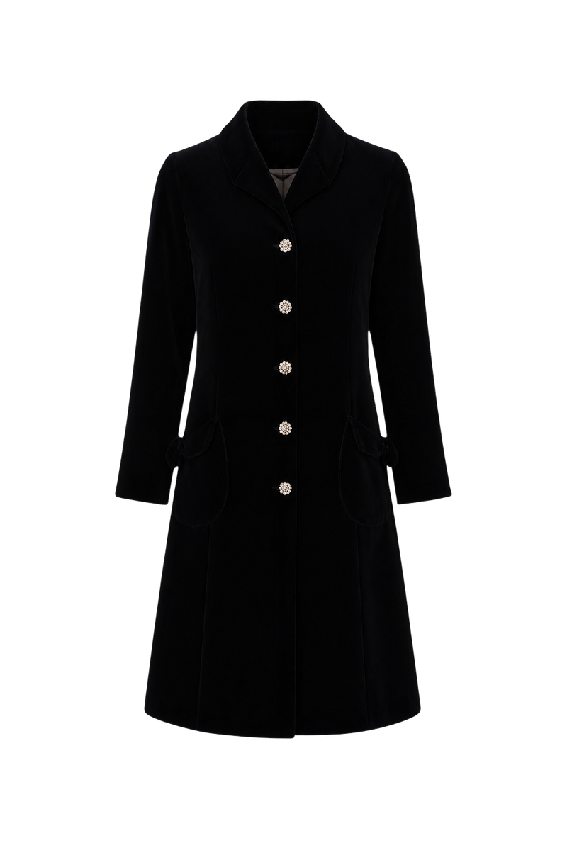 1950s Black Velvet Coat - Front View