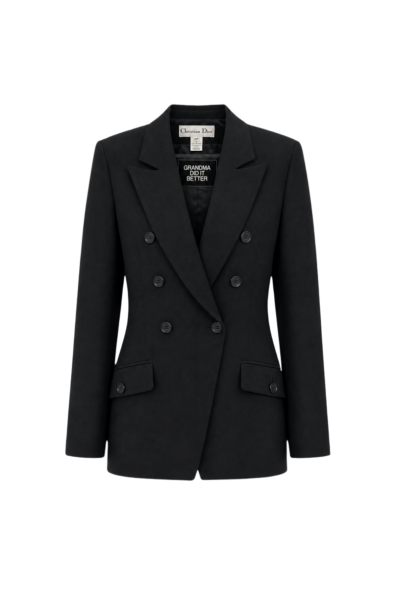 1990s Black Wool Blend Blazer - Front View