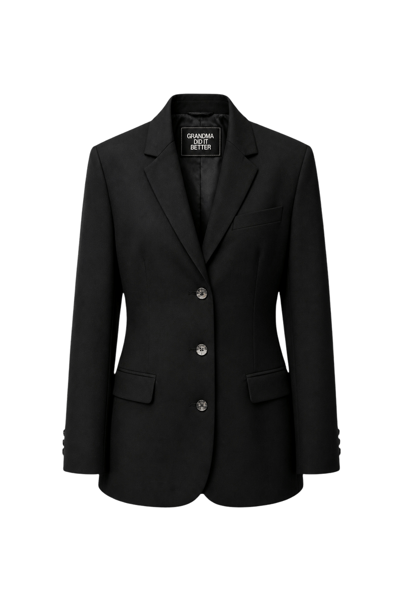 1990s Black Wool Blend Blazer - Front View