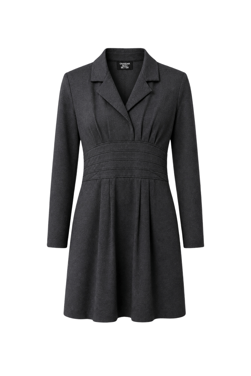 1950s Dark Grey Wool Blend Dress - Front View