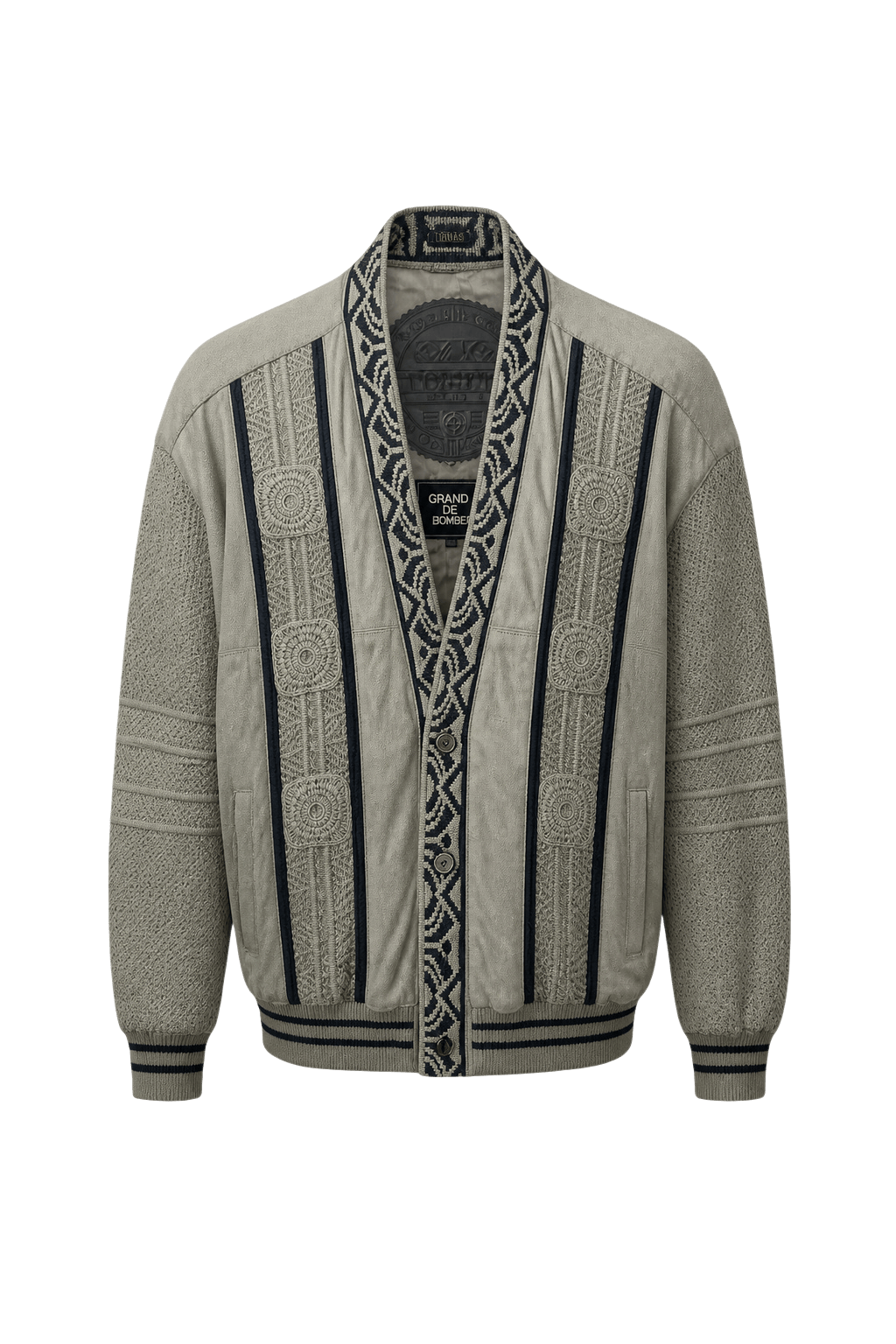 1970s Light Grey Wool Blend Bomber Jacket - Front View